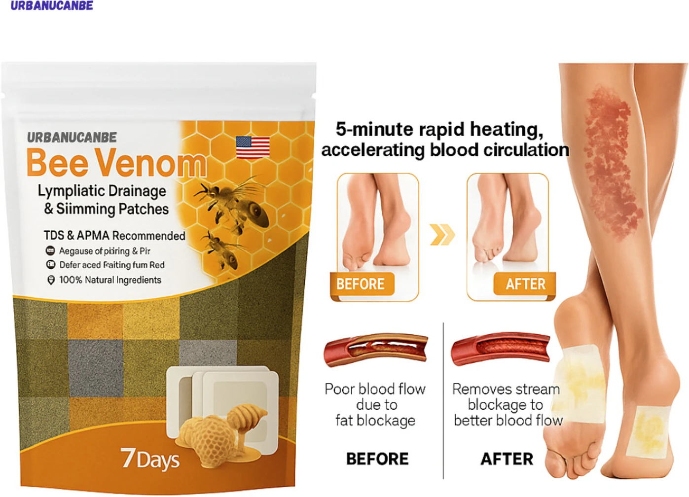 URBANUCANBE Bee Venom Foot Patches Relax and Detoxify Full Body Detox Stress Relief